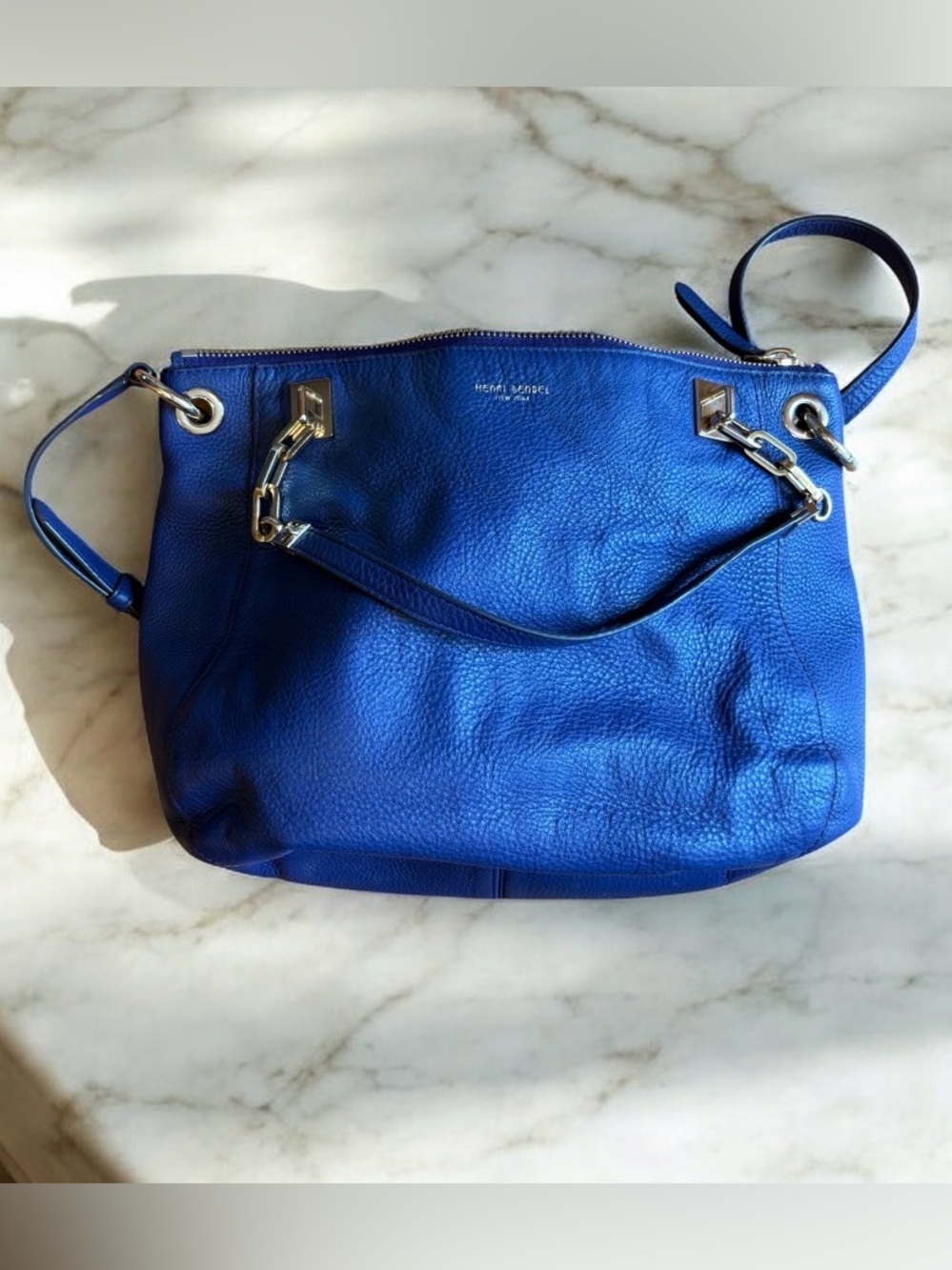 Henri Bendel Navy Blue Pebbled Leather SoHo Crossbody Handbag - Picture 11 of 14
